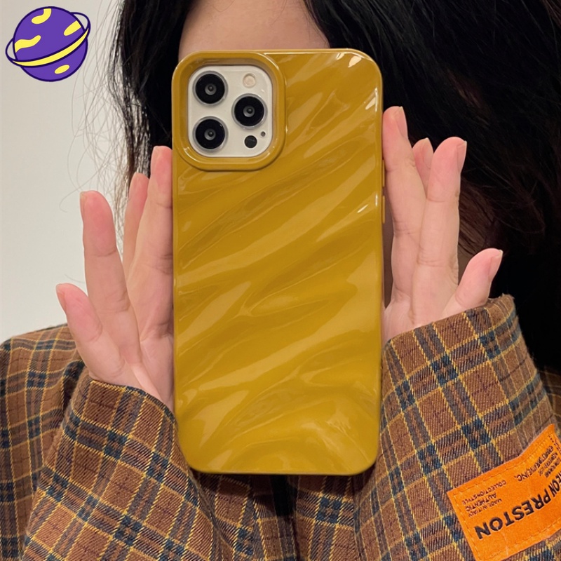 IPHONE Casing Kuning Jahe Cerah Trendy Untuk Iphone11 12 13 14 Pro Max 14Plus Wavy Fall Arrest Case