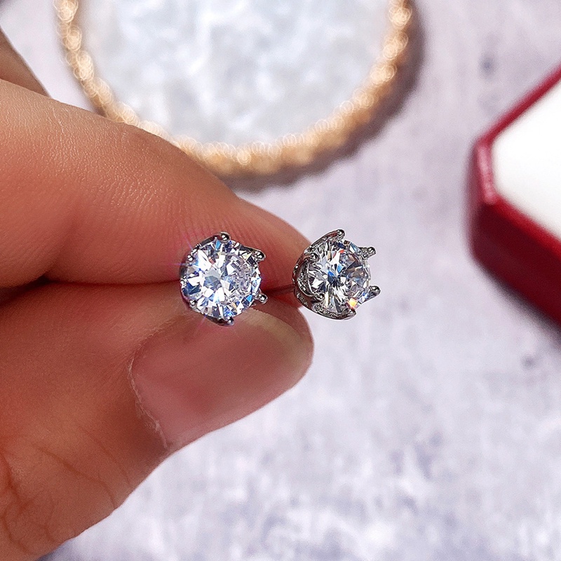 Fancyqube 1pasang Anting Tusuk Fashion Klasik Enam Cabang Solitaire Zircon Untuk Wanita Pria