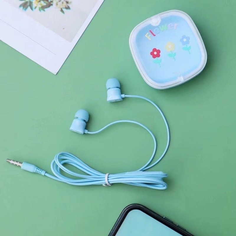 [ XY 46 ] Set Headset karakter motif FLOWER DAILY so good quality / + Wadah penyimpanan Earphone