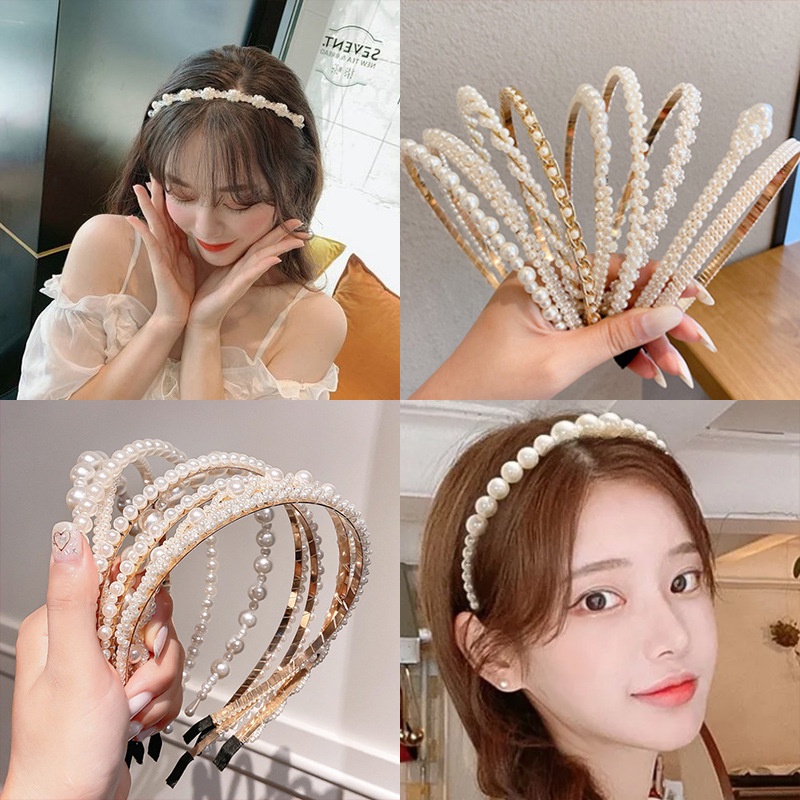 Bando Mutiara Bando Wanita Temperamen Retro Sederhana Bando Hiasan Kepala