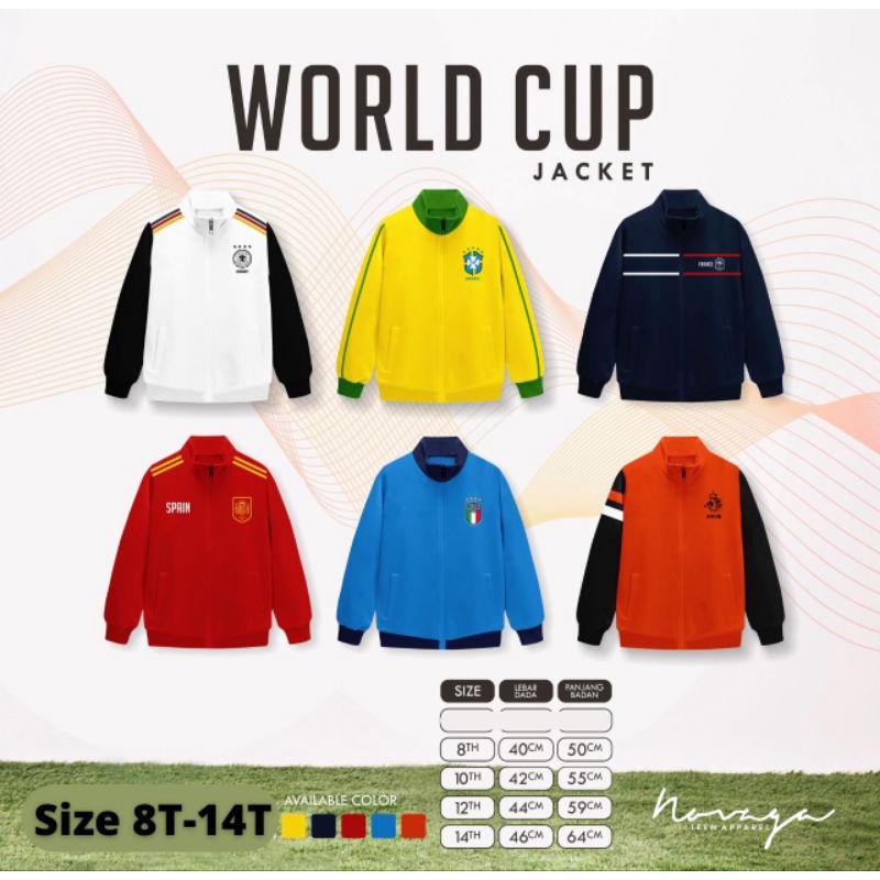 Jaket world cup size 8-14 T/ jaket piala dunia fifa world cup qatar/KAOS QATAR FIFA WORLD CUP 2022 size 8-14 T / KAOS PIALA DUNIA QATAR jaket novaga