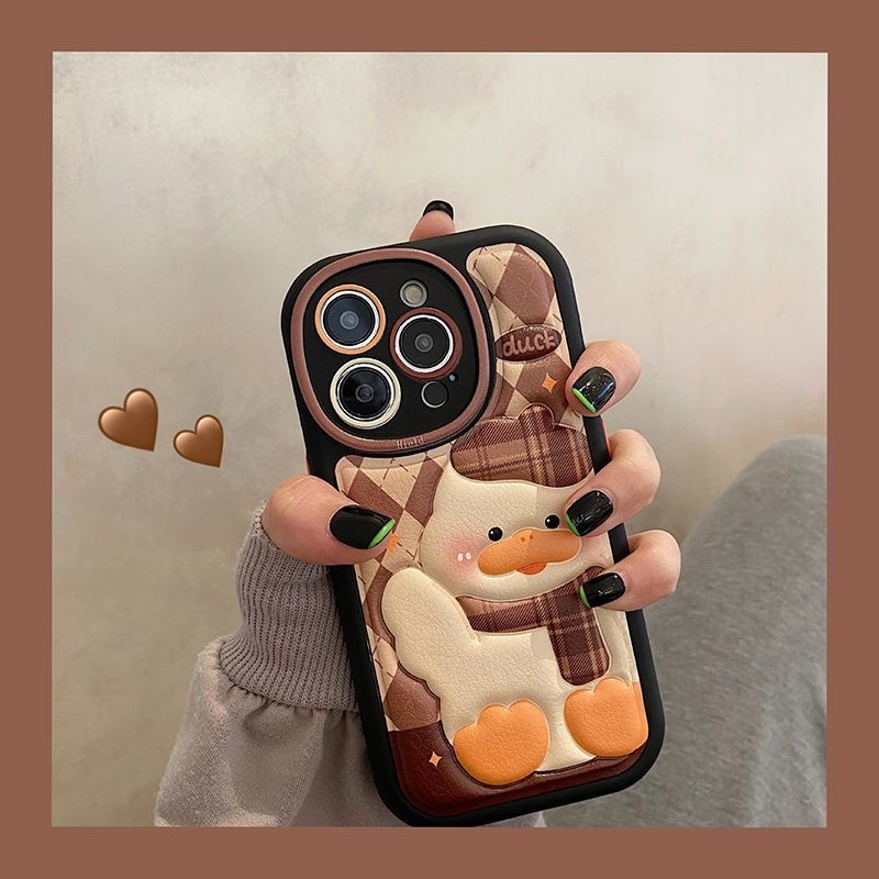 IPHONE Casing Ponsel Desain Bebek Scarf Timbul Belah Ketupat Kompatibel Dengan Iphone12 13 14 11 Pro Max ffdrtgl