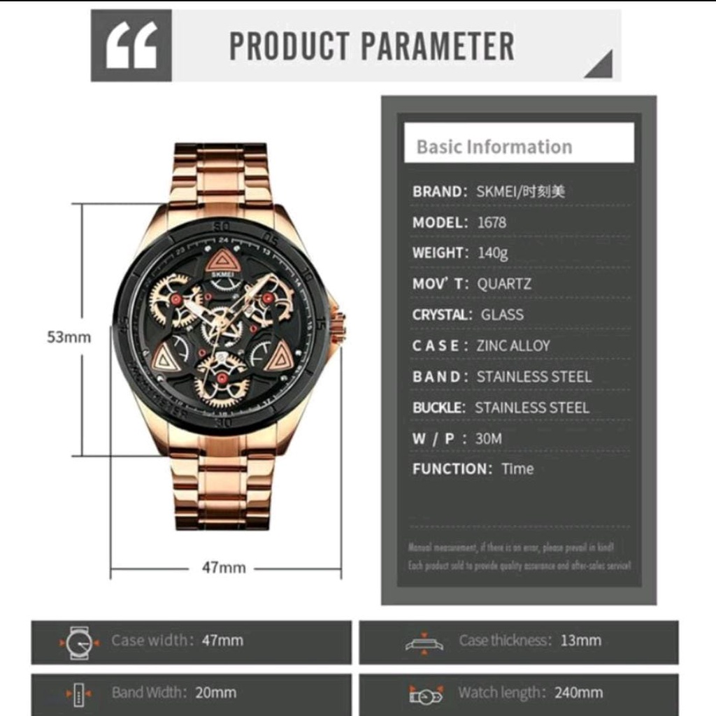 Jam Tangan Pria SKMEI 1678 Automatic Original Anti Air / Jam Tangan SKMEI 1678 Luxury Watch Men Quartz Stainless Steel 360° Rotating Gear Hollow