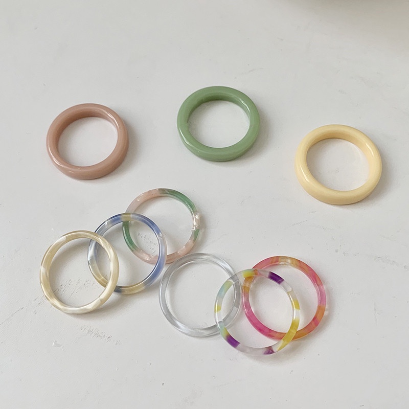 We Flower Trendy Susun Warna-Warni Cincin Akrilik Untuk Wanita Gadis Korea Knuckle Ring Sederhana Fashion Jari Perhiasan Hadiah