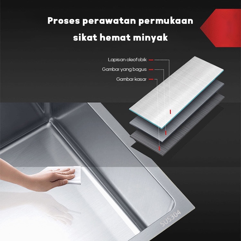 Kitchen Sink Stainless/Bak Cuci Piring 1 Bowl Besar Original/Wastafel Cuci Piring Minimalis/Kitchen Sink Model SS304 Stainless Steel- Set For Sale