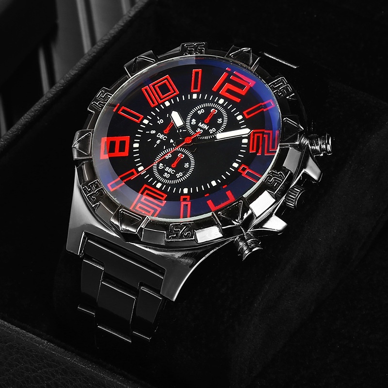Jam Tangan Pria Strap Stainless Steel Warna Hitam Quartz