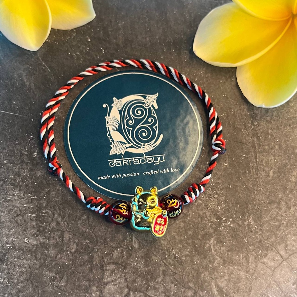 Gelang Tridatu Kucing Rejeki dan Batu Red agate Khas Bali Original (Rejeki dan Perlindungan)