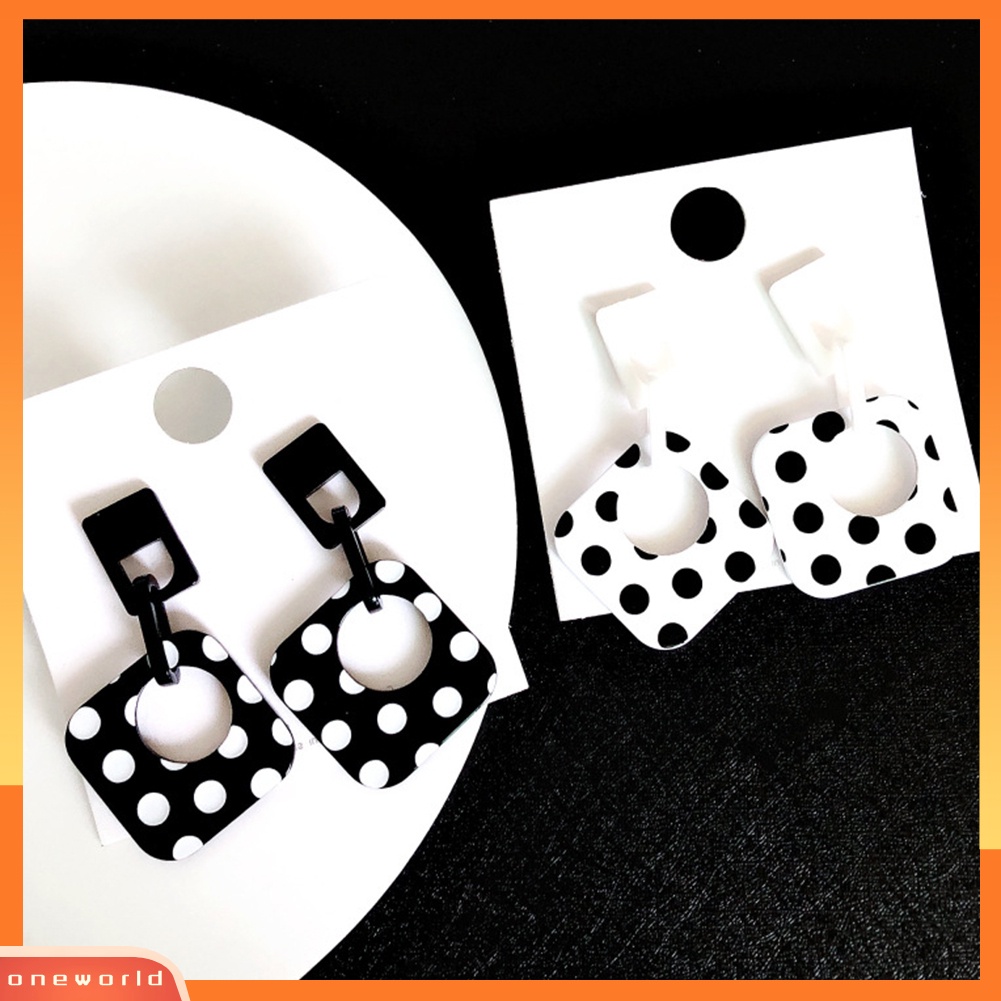[WONE] Wanita Polkadot Berongga Belah Ketupat Geometris Menjuntai Telinga Stud Cuff Earrings Perhiasan
