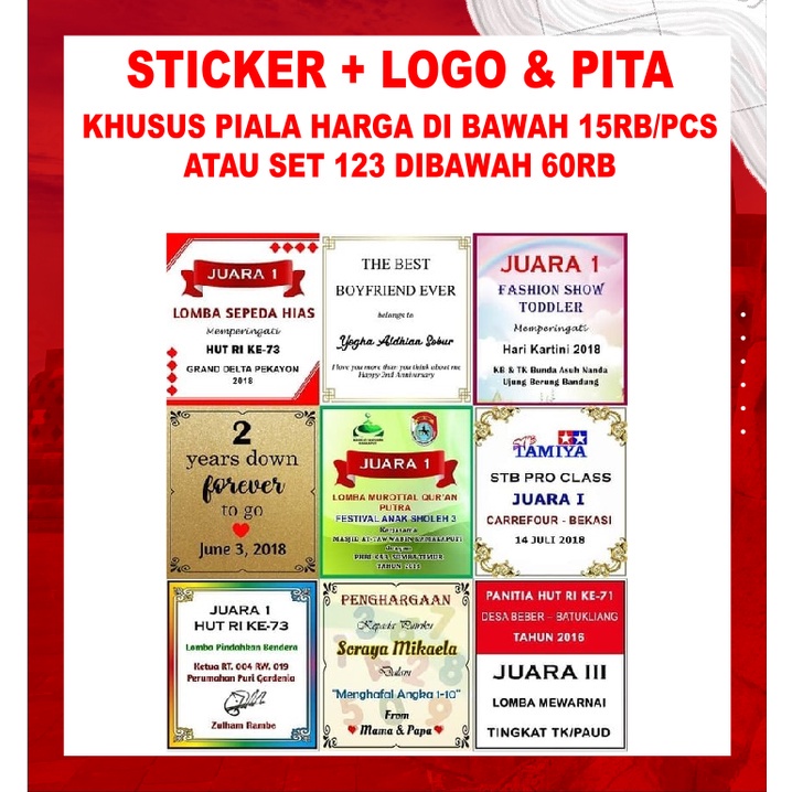 

TROPHY PIALA TAMBAHAN STICKER UNTUK MINI HARGA PER PCS stiker