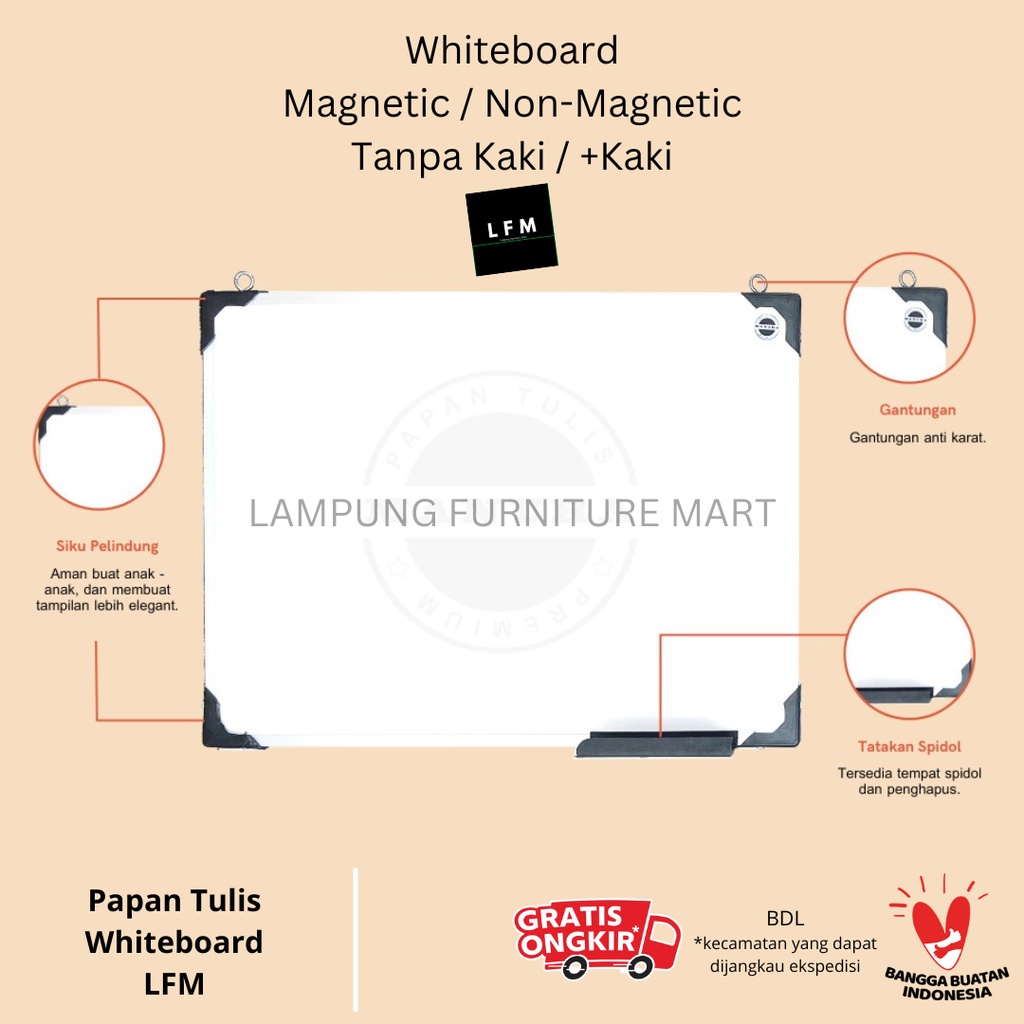 

Papan Tulis / Whiteboard 40x60 Gantung Tanpa Kaki - LFM