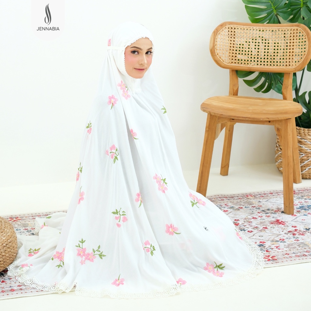 JENNABIA - Mukena Dewasa Jumbo Rayon Premium Bordir Bunga Amaryllis