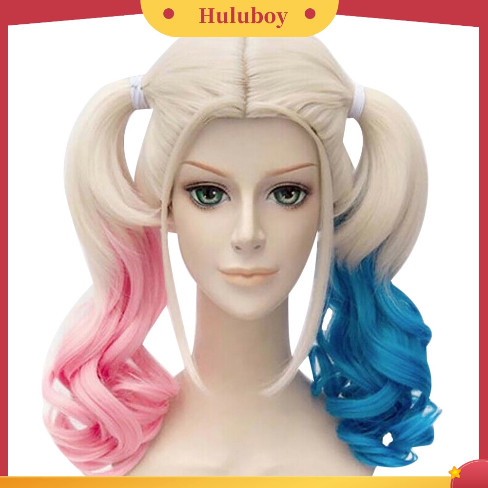 Wig Rambut Panjang Keriting Warna Gradasi Pink Biru Untuk Cosplay Wanita