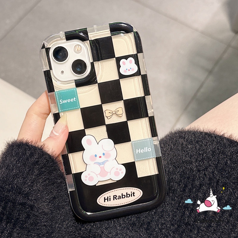 IPHONE Casing Kompatibel Untuk Iphone11 14 13 12 Pro MAX 7plus 7 8 6 6S Plus XR X XS MAX Couple Case Kotak-Kotak Beruang Lucu Kelinci Shockproof Airbag Soft TPU Lovers Phone Case