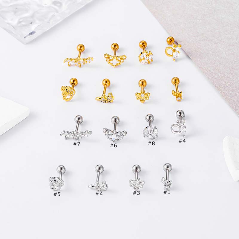 1pc Anting Tindik Hypoallergenic Bentuk Monyet Gajah Lebah Butterfly Bahan Stainless Steel Ukuran 20Gauge