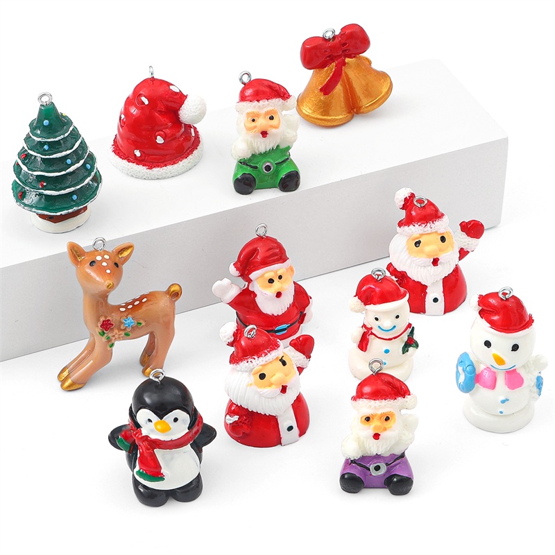 2pcs Handmade Resin Pesona Natal Xmas Pohon Bell Snowman Rusa Santa Claus Liontin Dekorasi Untuk Membuat Kerajinan Perhiasan DIY