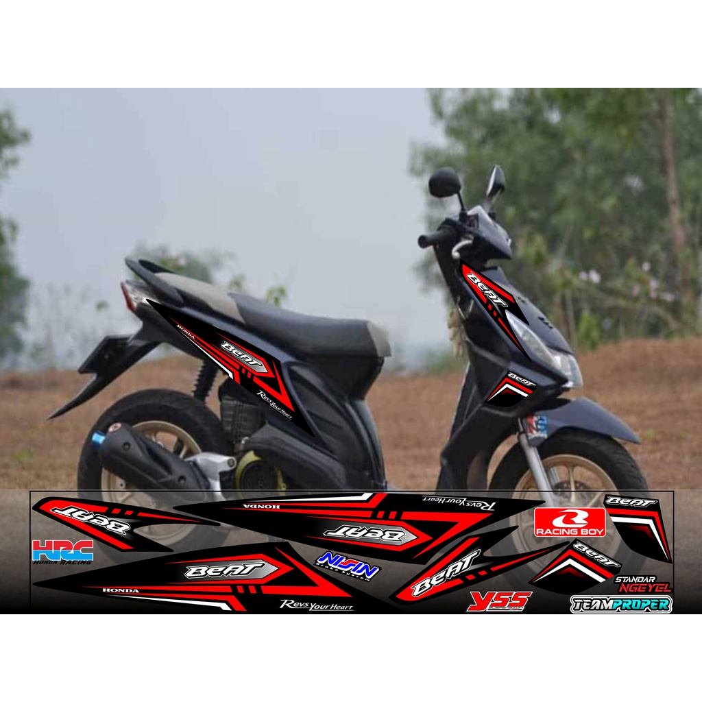 (COD) STRIPING STICKER VARIASI CUSTOM HONDA BEAT KARBU/OLD VARIASI STIKER MOTIF RACING LIST HITAM ME