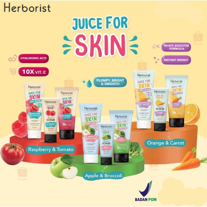 Paket Lengkap HERBORIST Juice For Skin Body Scrub, Body Serum, Face Scrub - Paket Perawatan Herboris