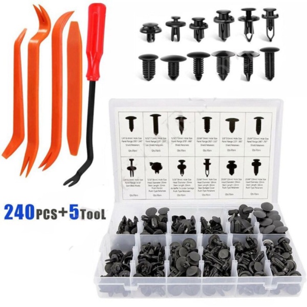 

Unik Baut Rivet Mobil Clips 240 PCS Dengan 5 PCS Pengungkit - Black Berkualitas
