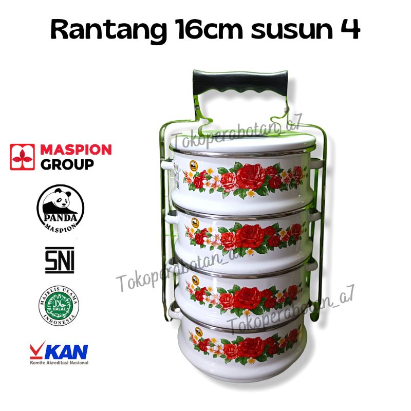 Rantang enamel panda maspion 16cm susun 4/food carrier susun 4 panda/tempat makanan tingkat/rantang 