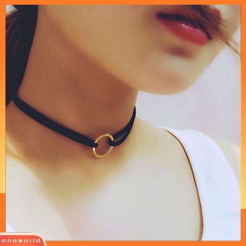 [WONE] Wanita Punk Dipoles Cincin Pesona Suede Imitasi Kerah Pendek Kalung Choker Hadiah