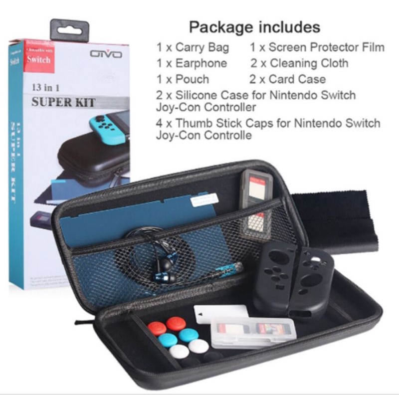 13 in 1 Nintendo Switch OLED v2 v1 Super Game Kit Casing Pouch Tas Bag Carrying Case Travel Screen Protector OIVO