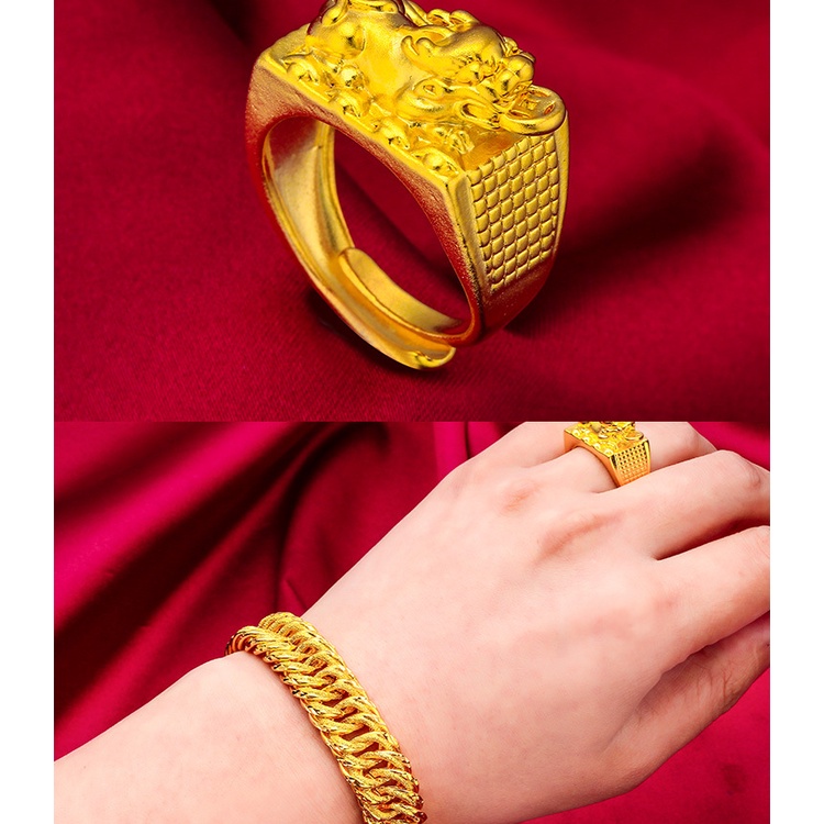 Goldkingdom Perhiasan Fashion Emas Asli Kadar 375 Bangkok Aksesoris Ready Stock Pria Berani Cincin Gelang Tepi Lebar Dipanjangkan Gelang Tebal