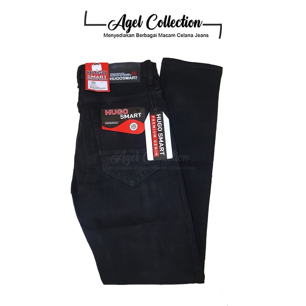 Celana Jeans Pensil Stretch Pria Hitam Pekat Size 27-32 HugoSmart Terbaru Bahan Tebal