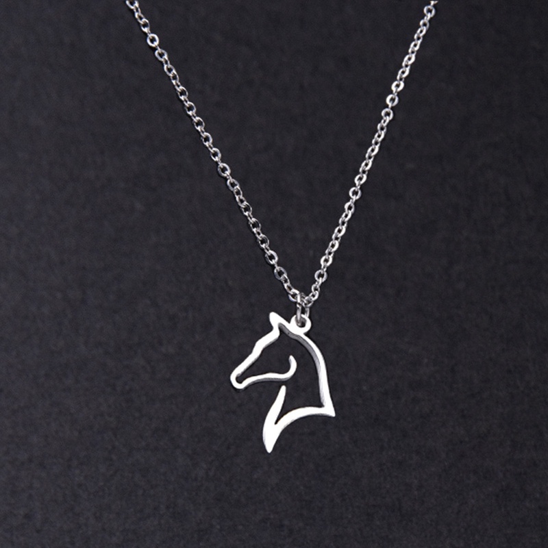 Perhiasan Kalung Rantai Charms Kepala Kuda Antik Stainless Steel