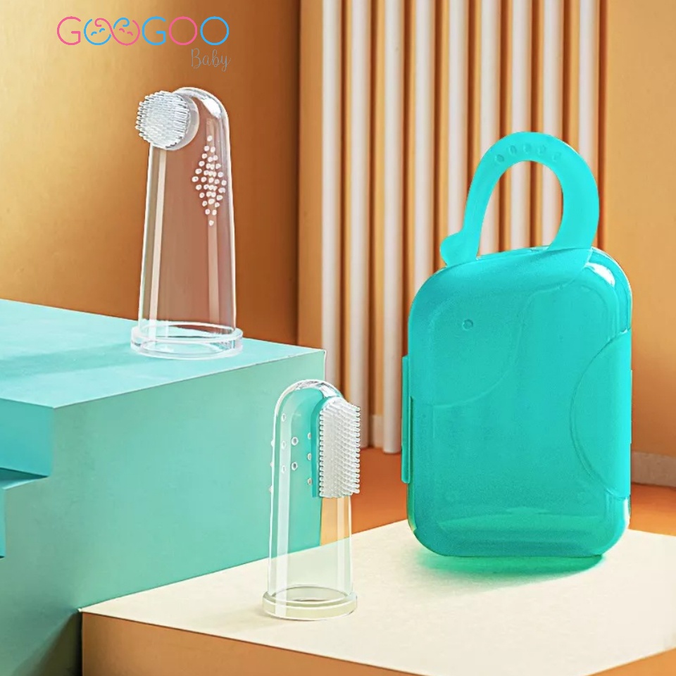 GOOGOO Sikat Gigi Jari Bayi Silikon / Finger Toothbrush with Case / Pembersih Mulut Bayi dengan Jari Ibu