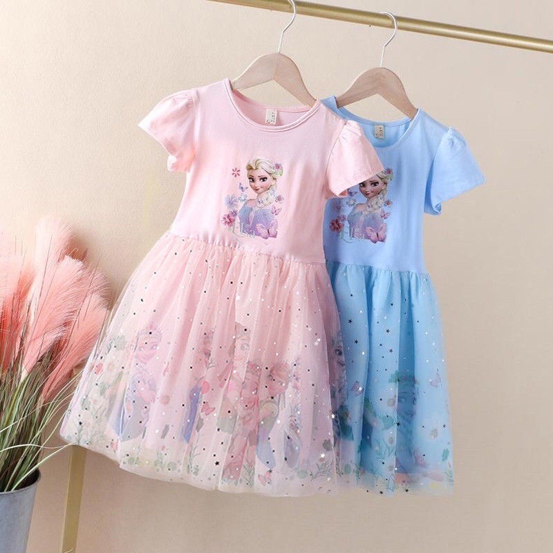 DRESS Anak Frozen Warna Biru Bahan Kualitas Premium Import Dress Tutu Anak Lucu Dress Terusan Anak Dress Princess Elsa Bahan Katun Lembut dan Adem