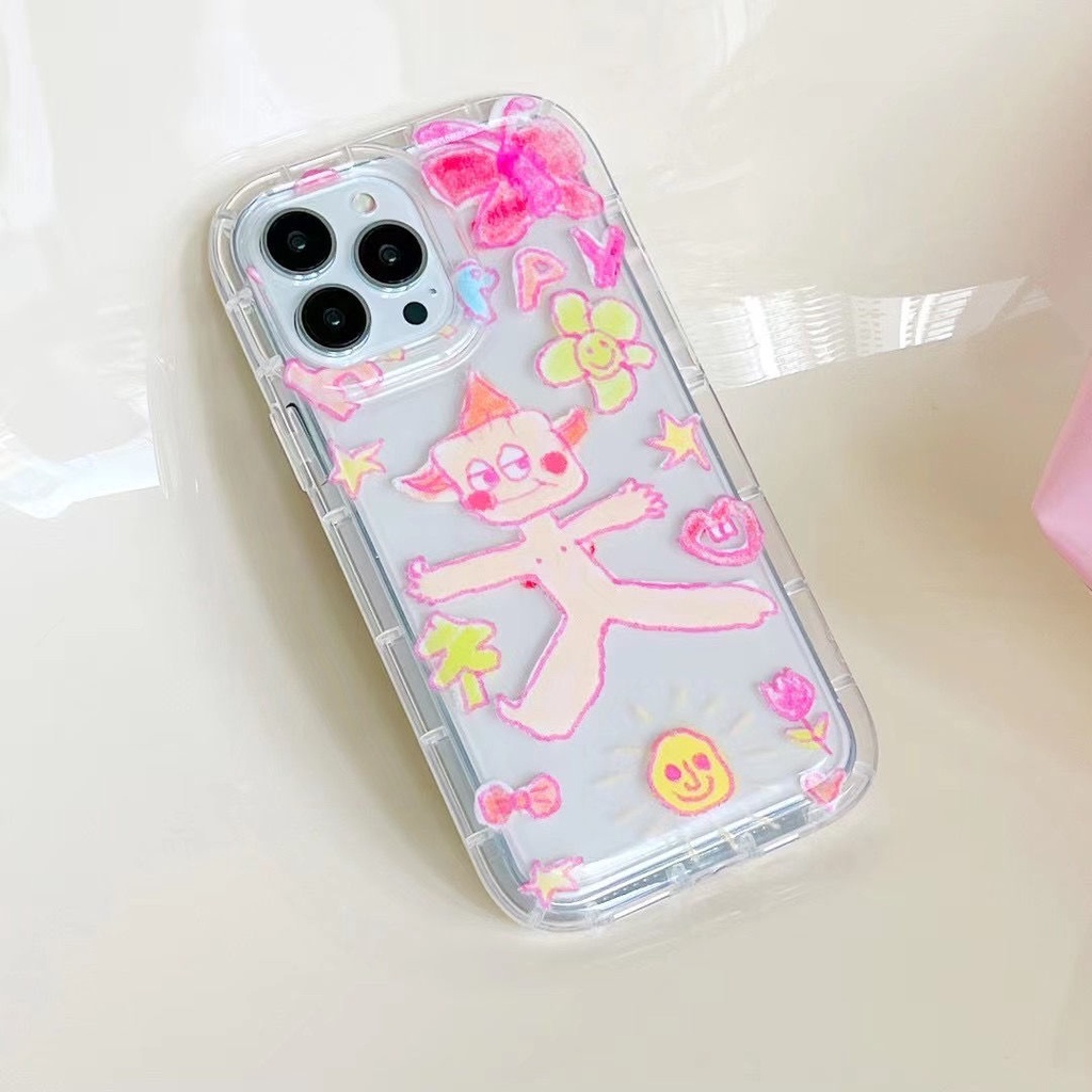 IPHONE Casing Ponsel Transparan Lembut Sunny Anak Lucu Kompatibel Untuk Iphone14 13 12 11 Pro XS Max X XR Shockproof Case7 8 6 6S Plus Cover TPU