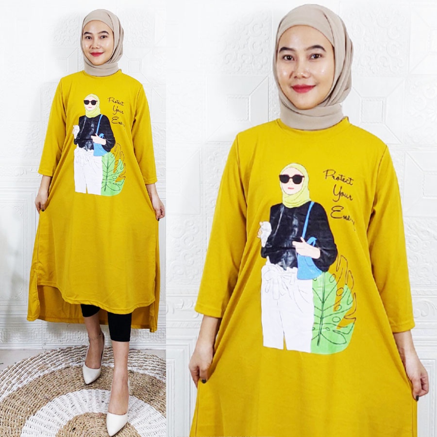 CARLINA PROTECT YOUR ENERGY LONG TUNIK WANITA CANTIK DMTIGA DRESS OVERSIZE