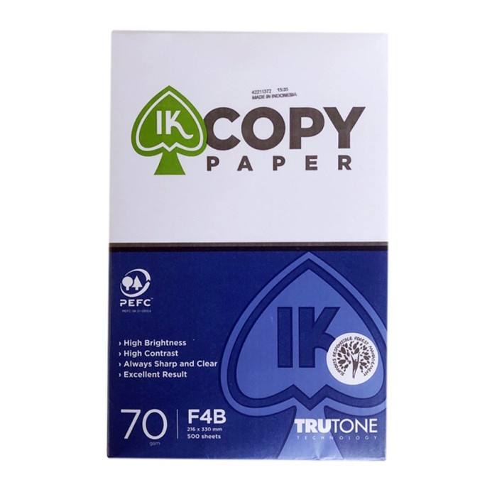 

Kertas HVS Folio F4 70gram IK COPY PAPER/Kertas Fotocopy/Office Paper