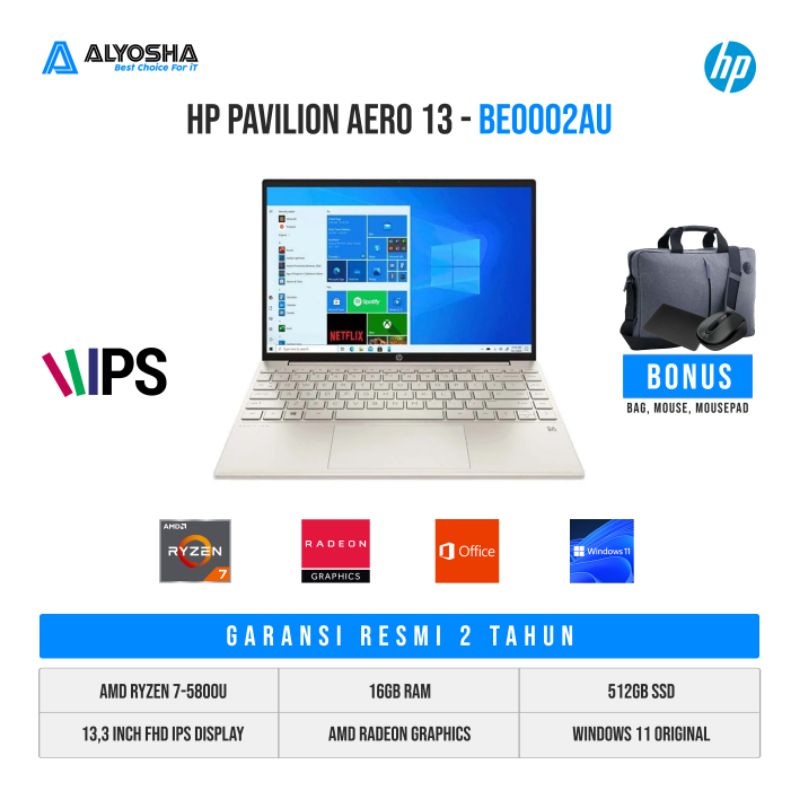HP Pavillion Aero 13 | Ryzen 7 5800U | 16GB | 512GB | WIN11 + OHS | 100%Srgb