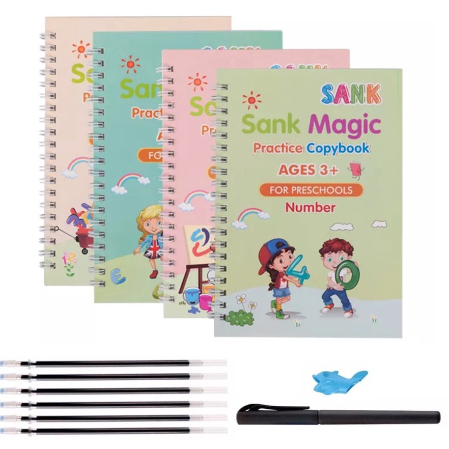 PA Buku Sank Magic Pratice Book 1 Set Isi 4 Buku dan Pulpen Buku Belajar Menulis Huruf dan Angka Anak Paud 3d Pratice Writing Book Mainan Edukasi Anak SS205