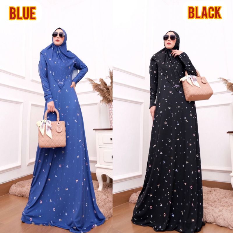 KEITLYN BLUE BLACK GAMIS JERSEY PREMIUM SET DAILY DRESS SYARI BY JOZA CLOTHING