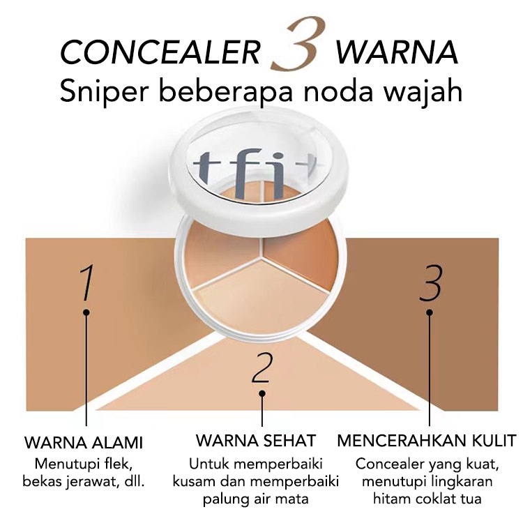 [100% Ori] Korea Tri Color Concealer Color Corrector Coverage Spots Dark Circles Conceler Waterpoof Palette Menutupi Noda Bekas Jerawat Lingkaran Hitam Menutupi Jerawa