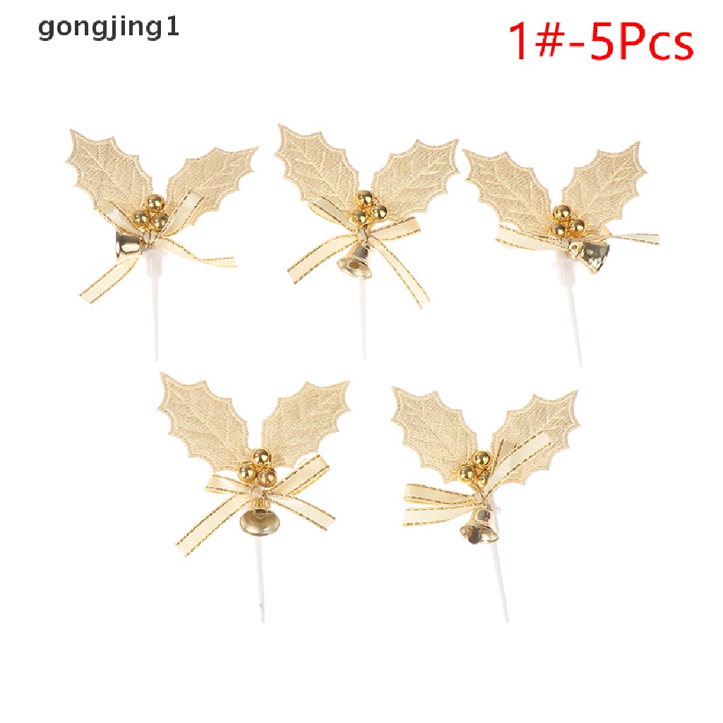 Ggg 5Pcs Natal Buah Garpu Daun Xms Pohon Dekor Kue Plugin Party Decor ID