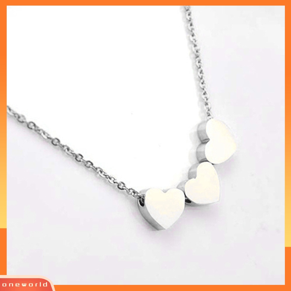 [WONE] Perhiasan Fashion Wanita Tiga Cinta Hati Rantai Liontin Pernyataan Choker Kalung Kalung