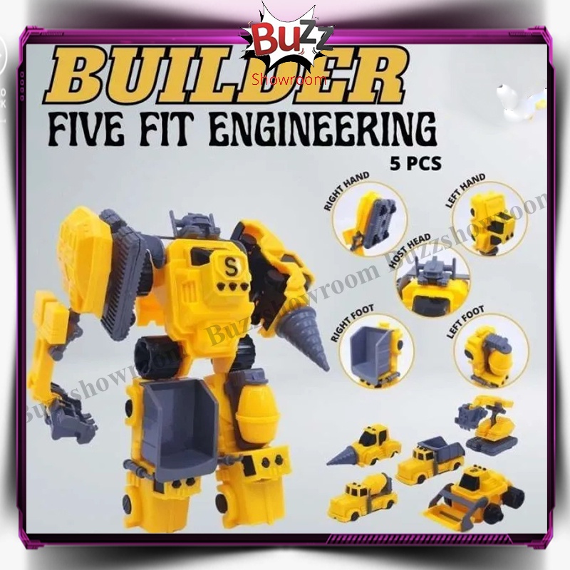 5in1 Deformation transform mainan mobil jadi robot Builder Five Fit Engineering
