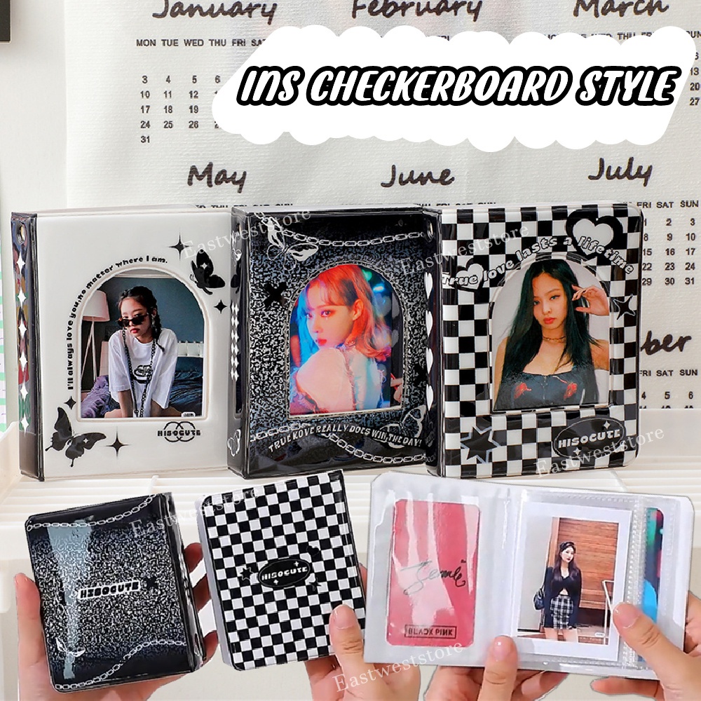 Ins 3inch Album Foto Hitam Checkerboard Cover Photocard Holder Album Mini Untuk Kartu Koleksi Buku Dalam Stok New Arrival LY