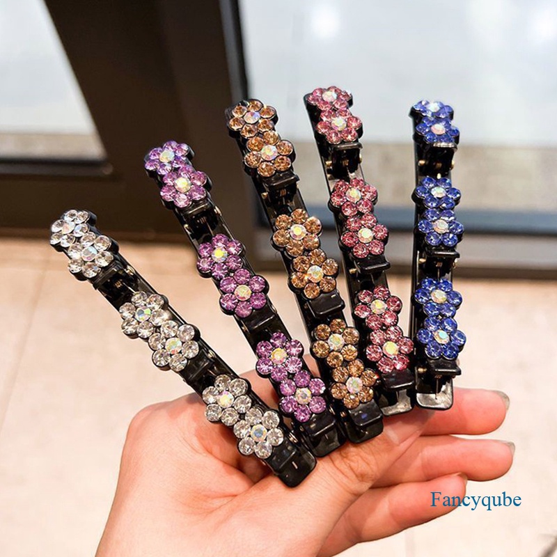 3pcs Jepit Rambut Kepang Kristal Fashion Duckbill Clip Fashion Double Layer Hair Clip Dengan 3jepitan Kecil Manis Jepit Poni Lucu Untuk Wanita &amp; Anak Perempuan