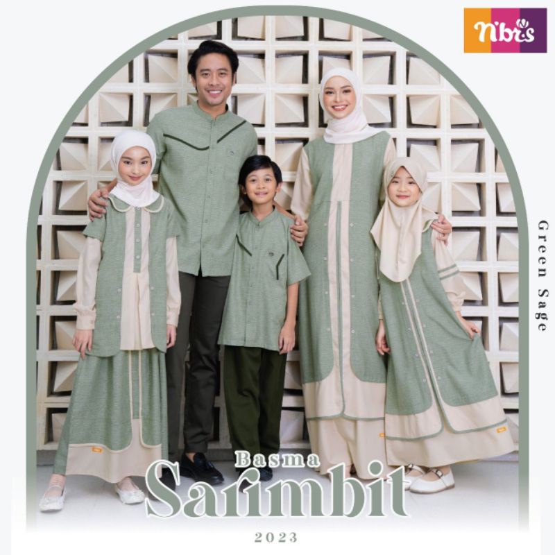 SARIMBIT NBRS 2023 BASMA GREEN SAGE ORIGINAL BY NIBRAS SERAGAM KELUARGA FAMILY SERIES GAMIS IBU BUSU
