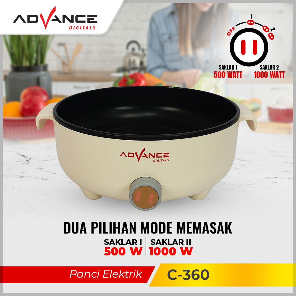 ADVANCE Panci Electrik Pengukus C-360 Panci Listrik Multifungsi Warmer Steamer Cooker