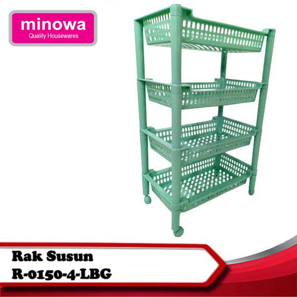 Minowa Rak Susun Plastik Ukuran Besar / Rak Serbaguna Susun 4 Dengan Roda Rak Salon