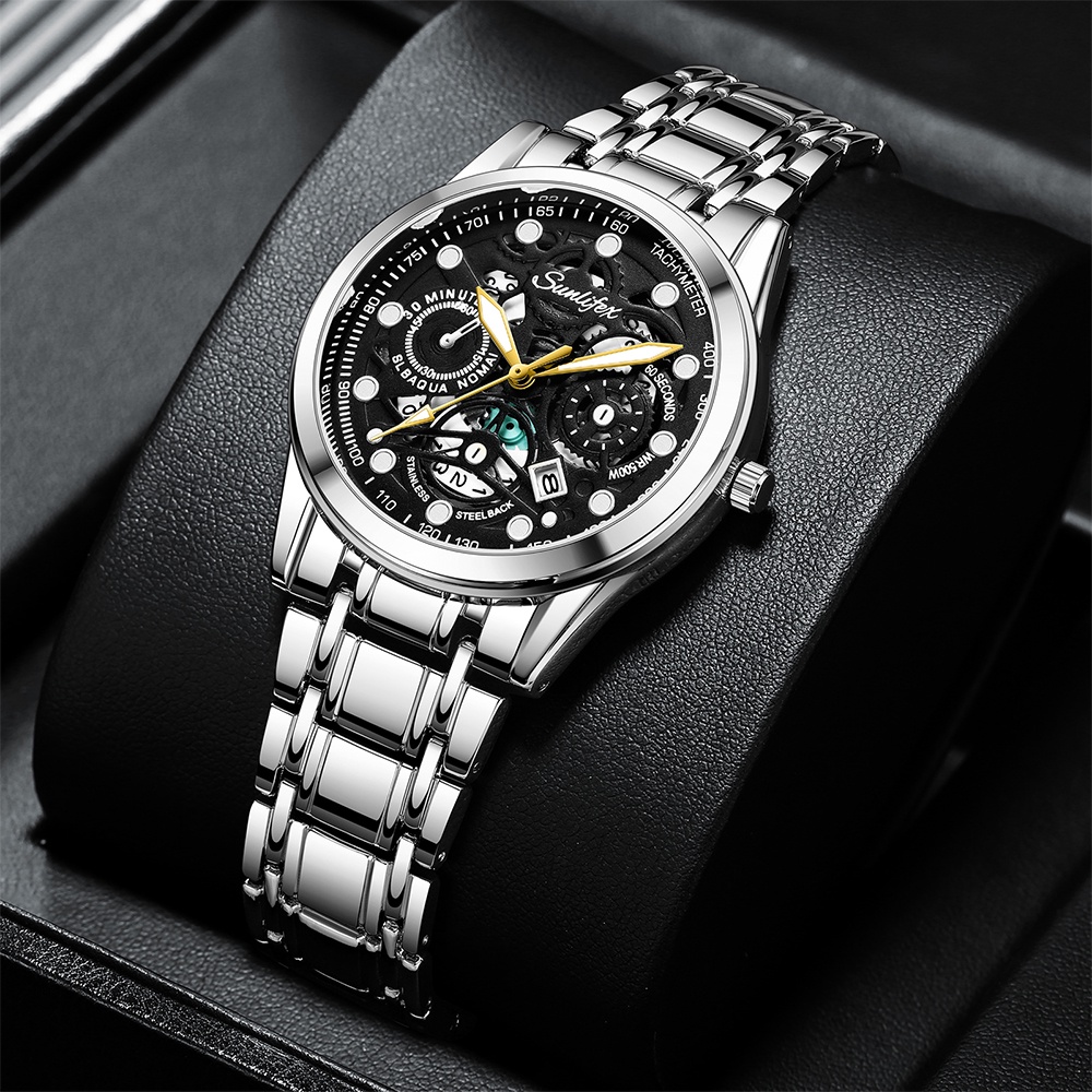 Discount Sunlifex Jam Tangan Pria 9001 Original Display Kuarsa Anti Air Tali Stainless Steel Santai