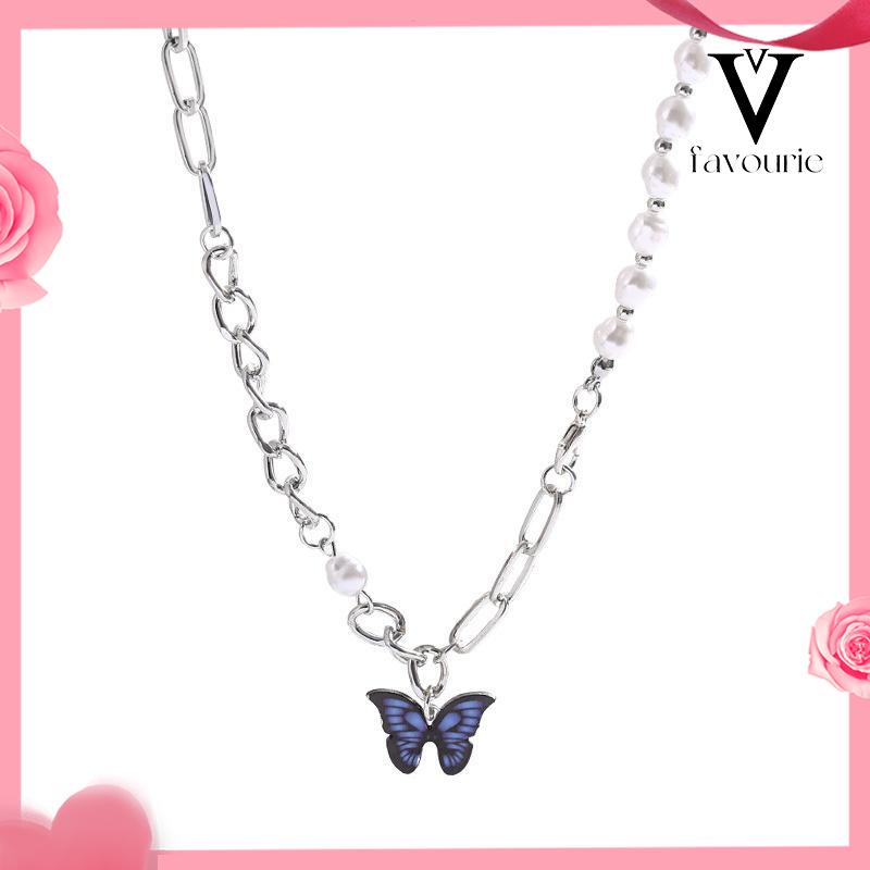 CODKalung Rantai Kupu-Kupu Mutiara Desain Choker Fashion Korea Gaya Untuk Wanita-FA