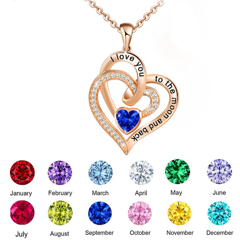 Kalung Hati Wanita Lapis925 Sterling Birthstone Jewelry I Love You to The Moon