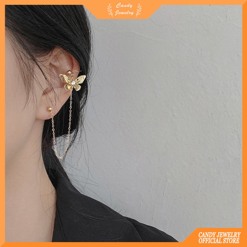 1 Pc Anting Stud S925 Silver Needle Model Rantai Kupu-Kupu Tiga Dimensi Gaya Korea Untuk Wanita