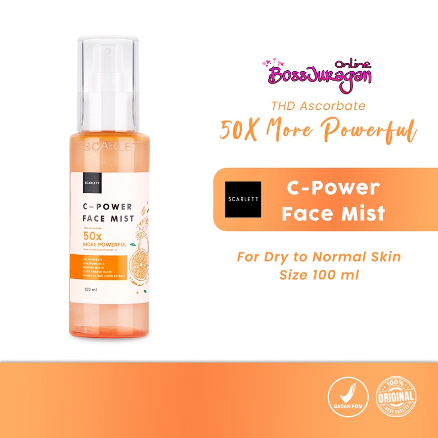 (BOSS) SCARLETT WHITENING C-POWER 50x Powerfull | Face Mist 100ml &amp; C - Power Serum 15ml BPOM